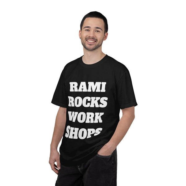 RAMI ROCKS WORKSHOPS T-Shirt — Bold Text Workshop Tee