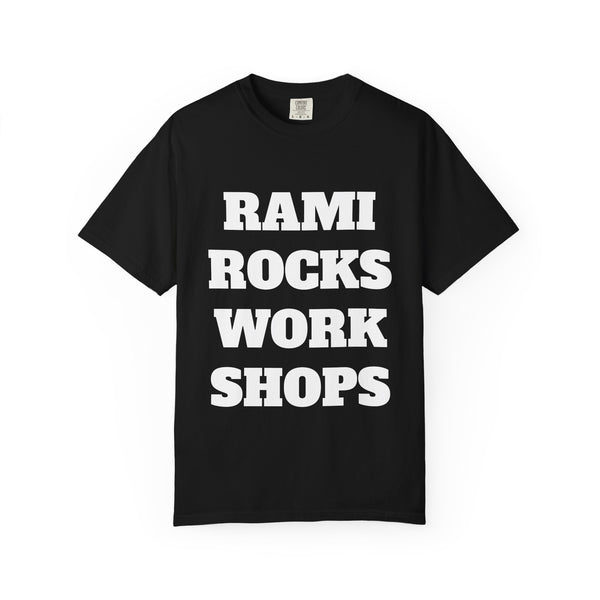RAMI ROCKS WORKSHOPS T-Shirt — Bold Text Workshop Tee